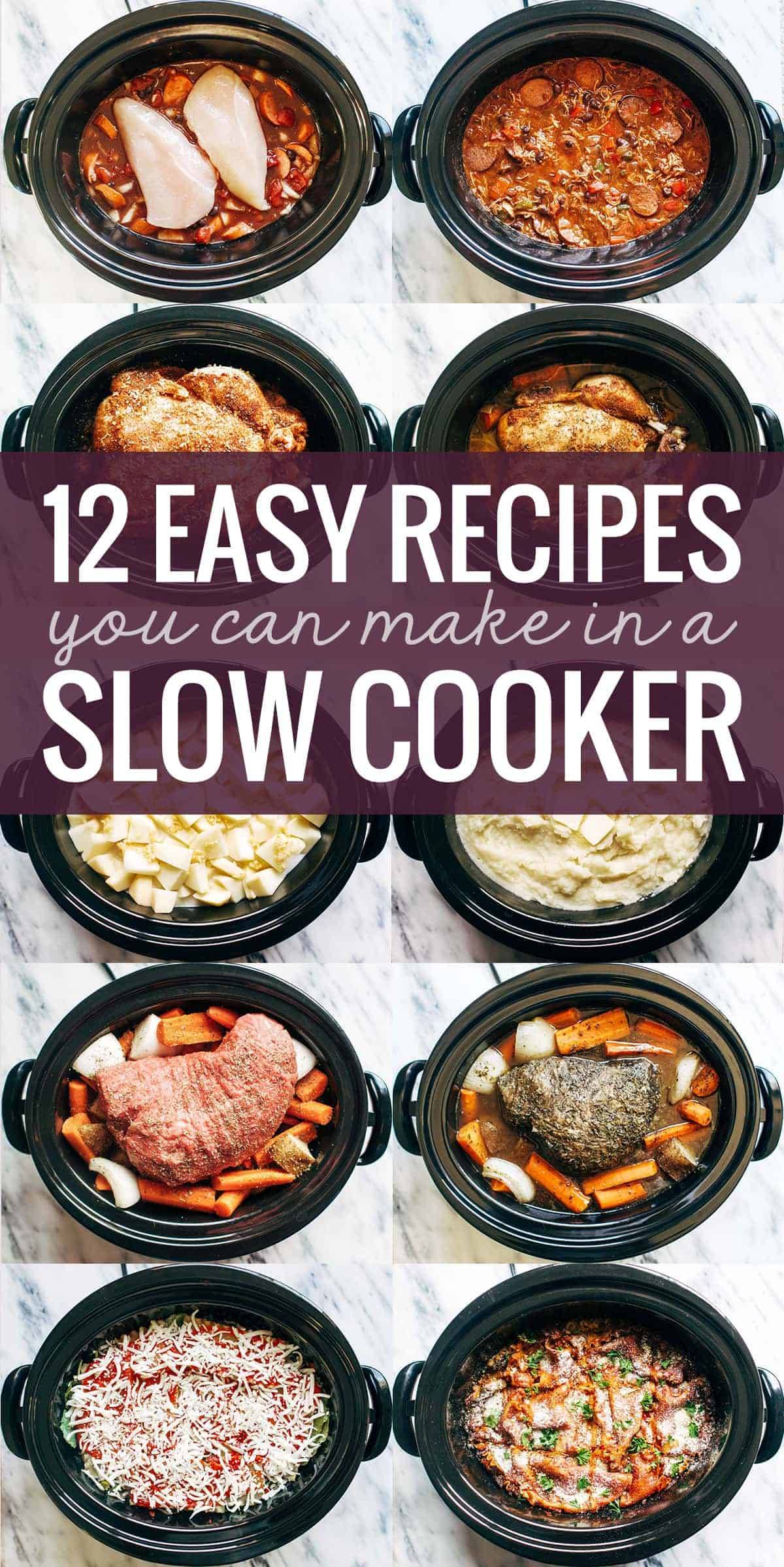 12 SUPER easy recipes you can make in a slow cooker, from veggie lasagna to an entire roasted chicken to pot roast! SO YUM! | pinchofyum.com