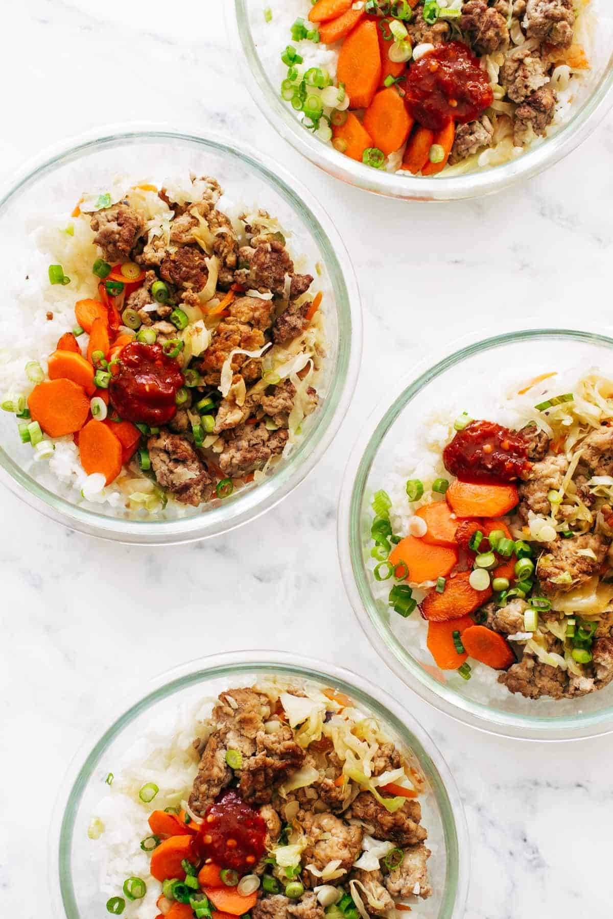 Egg Roll Bowl in Meal Prep containers.
