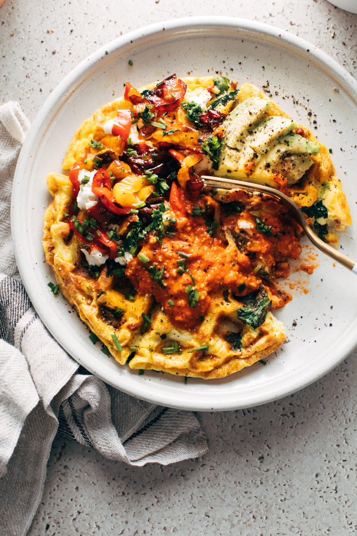Egg Waffles with Romesco and Goat Cheese Recipe Pinch of Yum