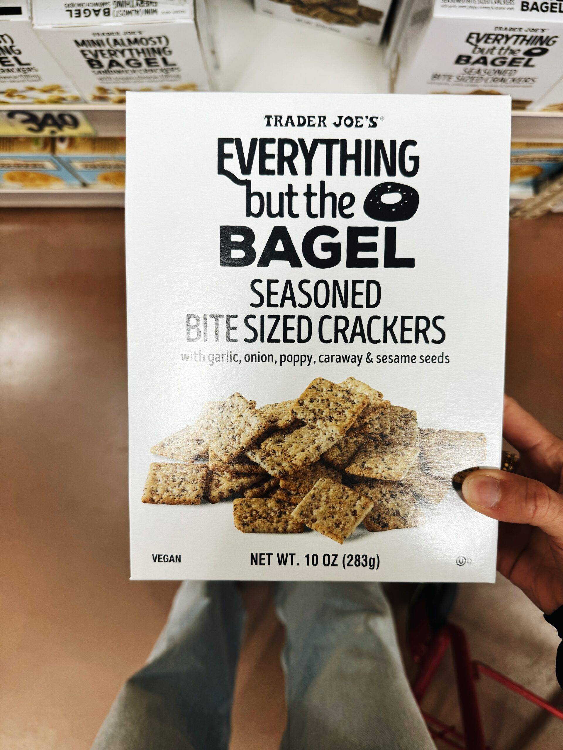 Everything but the bagel seasoned crackers in a box.
