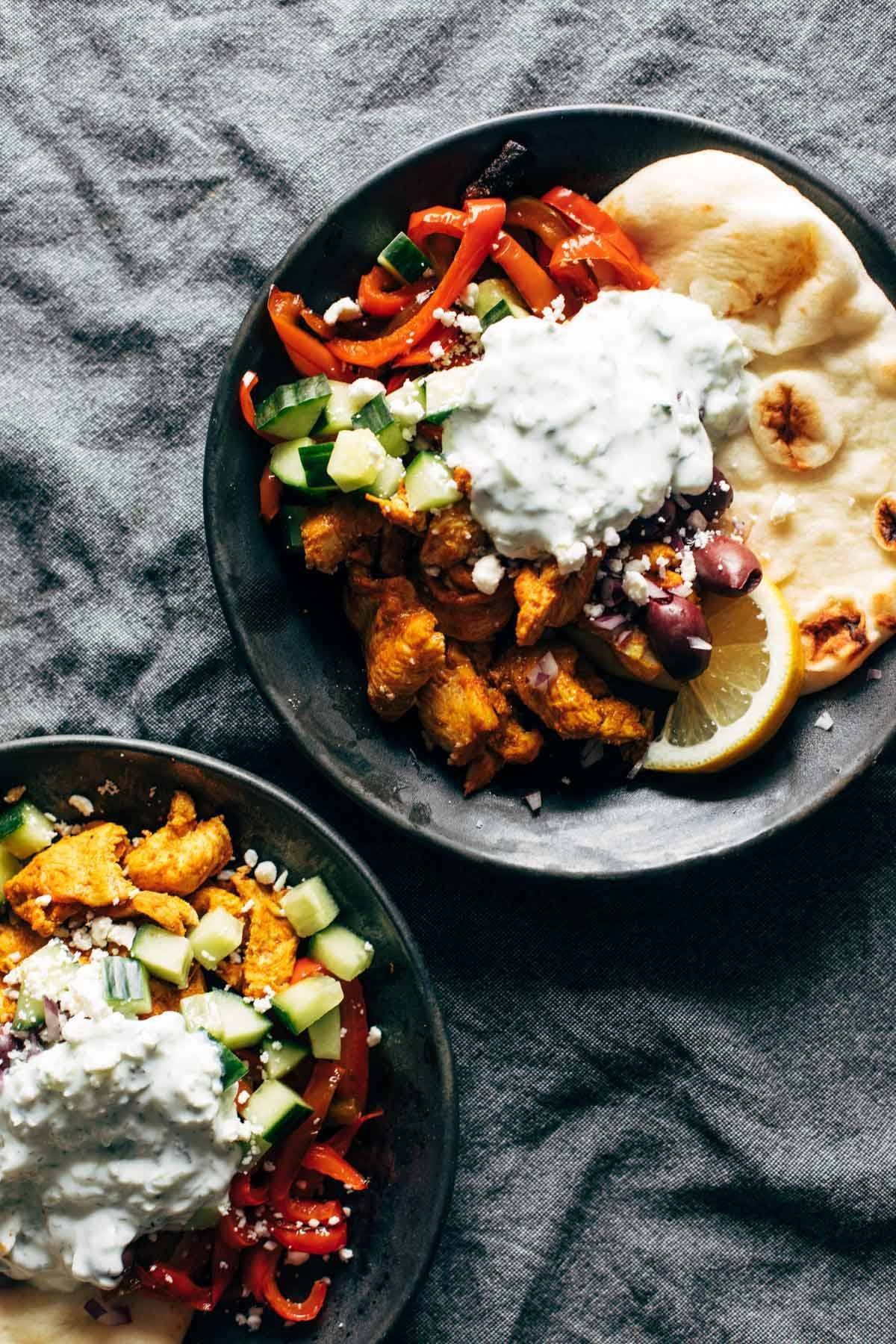 Sheet Pan Chicken Pitas With Tzatziki Recipe Pinch Of Yum