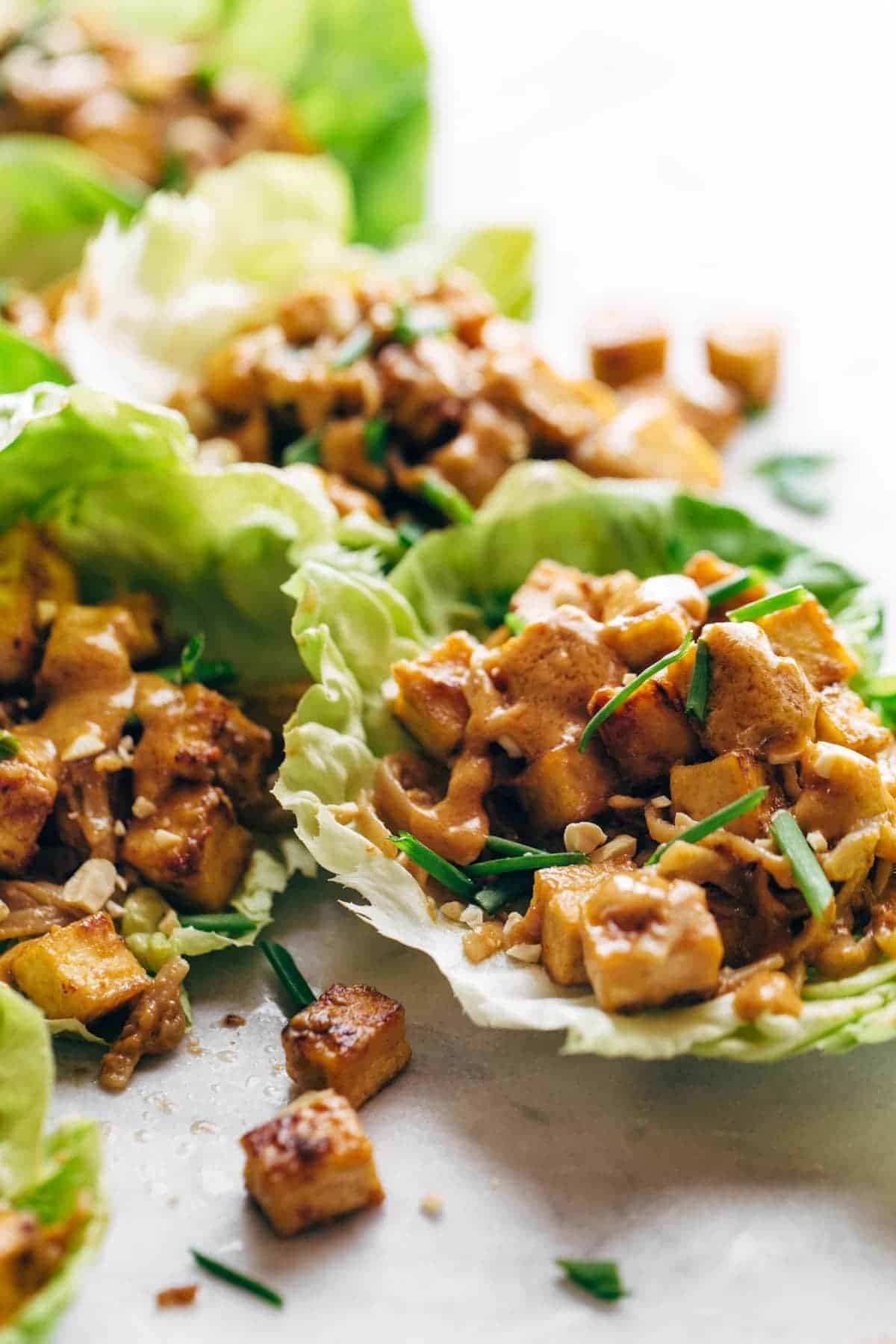 Closeup of Vegan Lettuce Wraps.