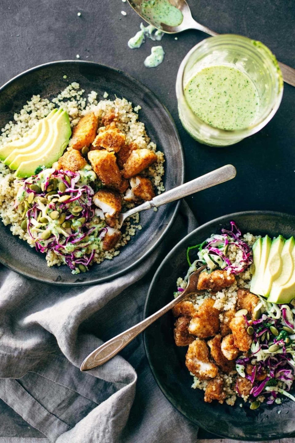 Spicy Fish Taco Bowls with Cilantro Lime Slaw Recipe - Pinch of Yum