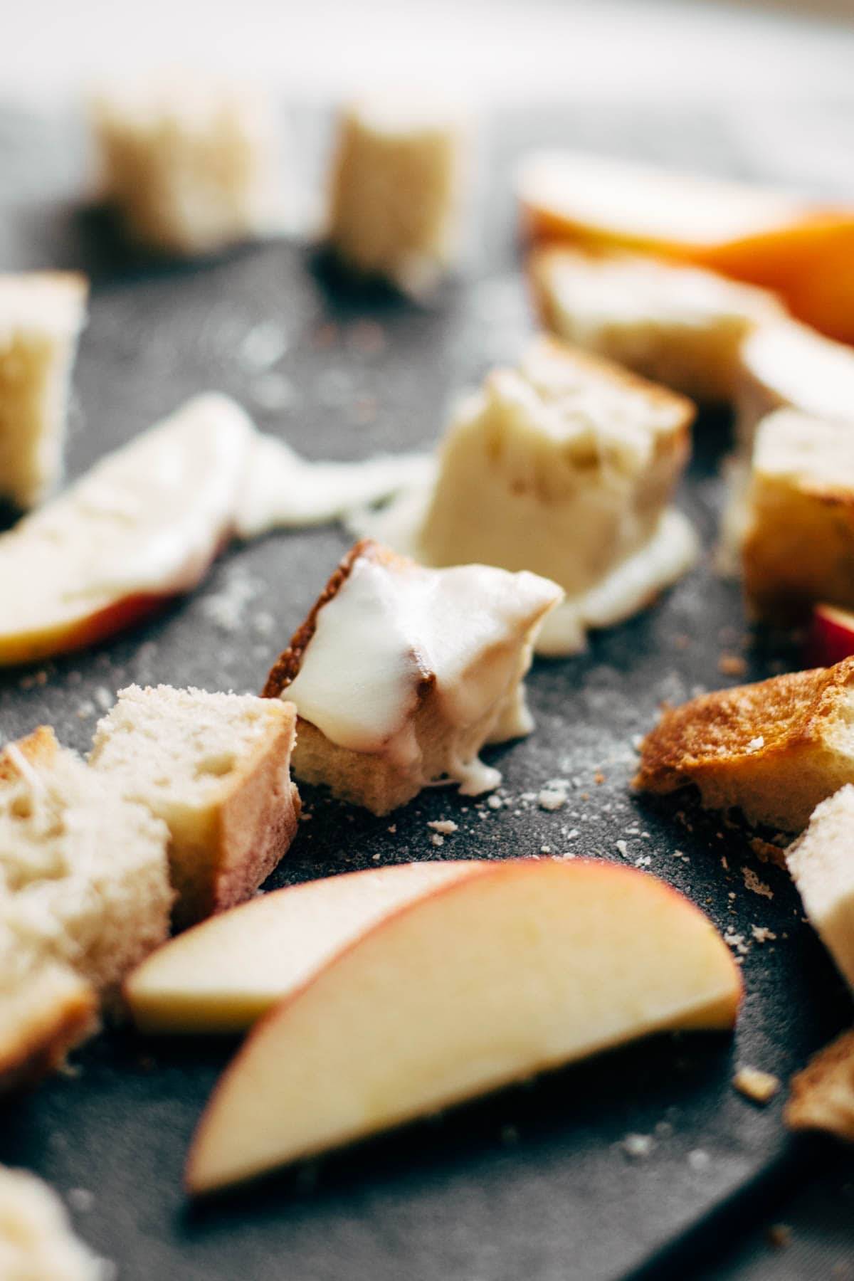 bread and apples for cheese fondue