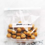 Chicken meatballs in a sealed plastic bag.