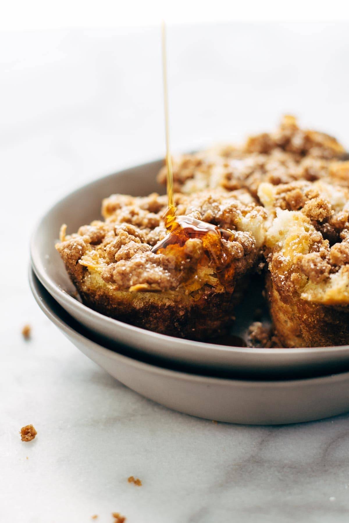 Cinnamon Streusel French Toast Cups - perfect little bites of French Toast for an easy brunch recipe! loaded to the brim with cinnamon streusel. SO good! | pinchofyum.com