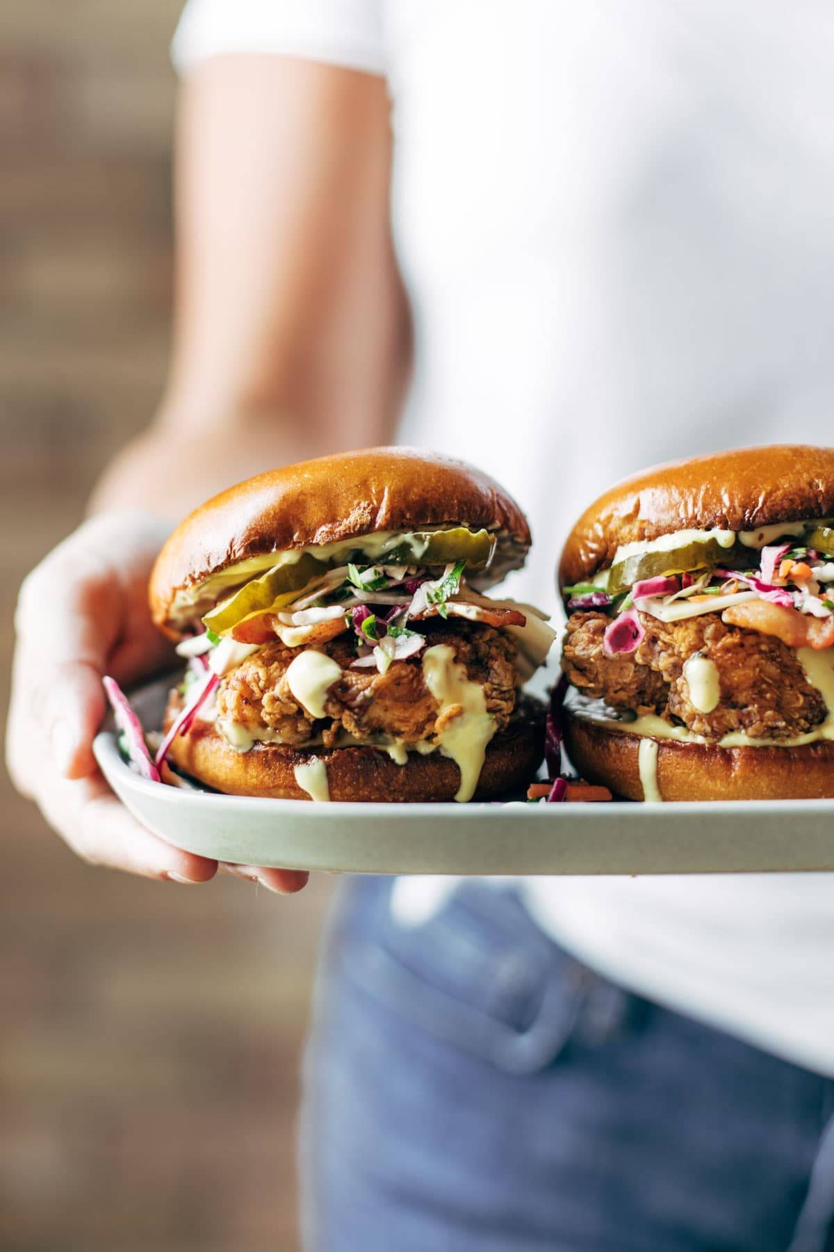 Summertime Fried Chicken Sandwiches With Tangy Slaw Recipe Pinch Of Yum