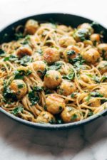 Garlic Herb Spaghetti with Chicken Meatballs Recipe - Pinch of Yum
