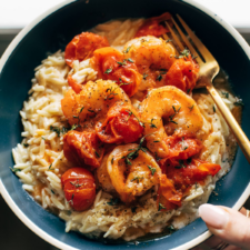 Garlic Shrimp and Tomatoes on Parmesan Orzo-image