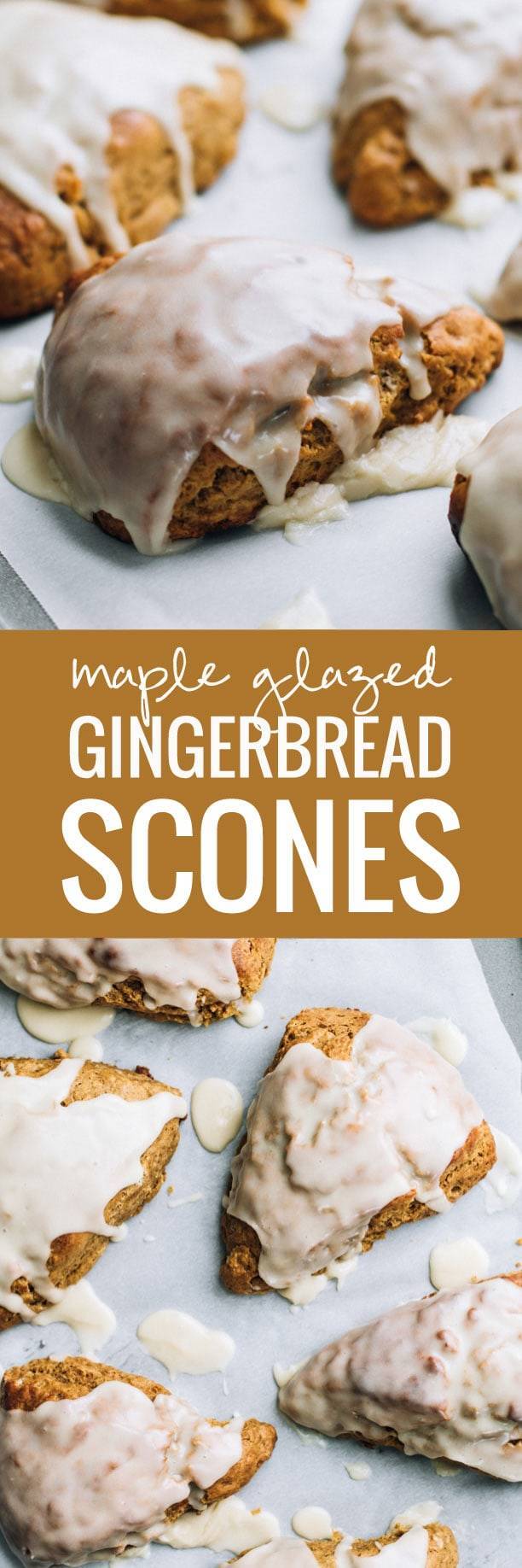 Maple Glazed Gingerbread Scones - the most cozy winter breakfast treat, especially perfect with a mug of hot coffee!