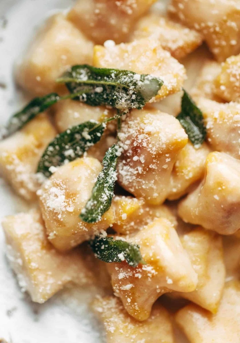 Pumpkin Gnocchi with Sage Butter Sauce on a plate.