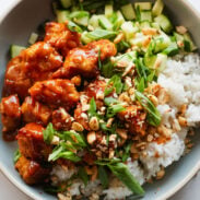 A picture of Sticky Gochujang Tofu with Herbs and Peanuts