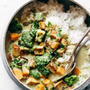 Green Curry in bowl with spoon.