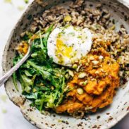 A picture of Healing Bowls with Turmeric Sweet Potatoes, Poached Eggs, and Lemon Dressing