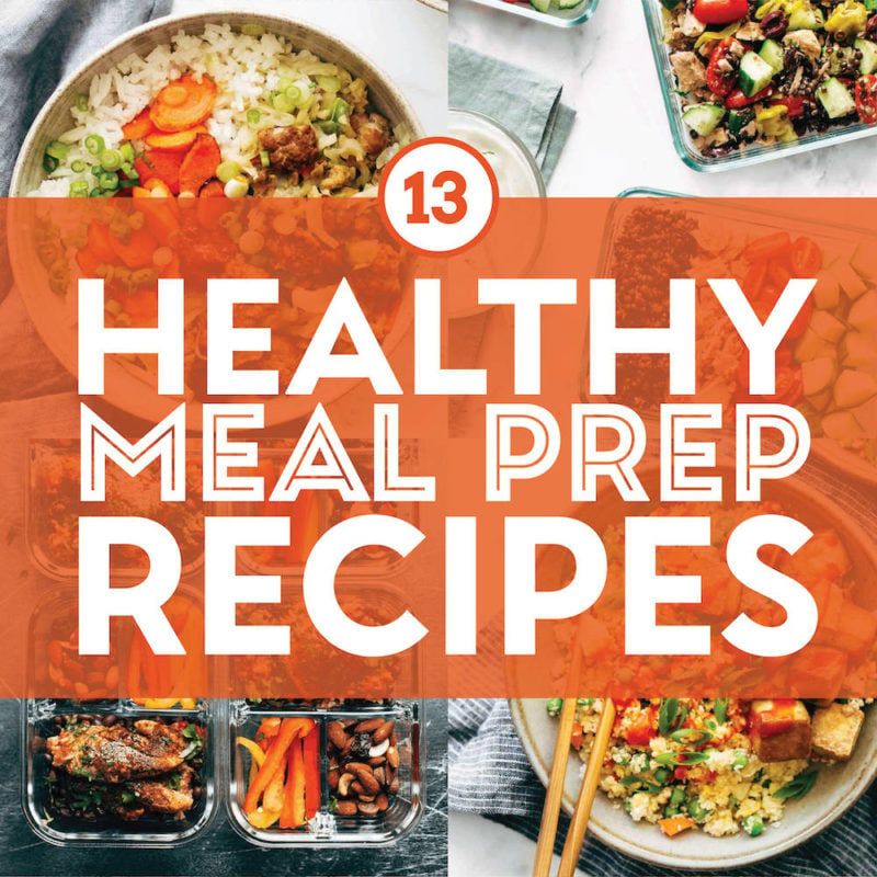 Healthy meal prep recipes in a collage.