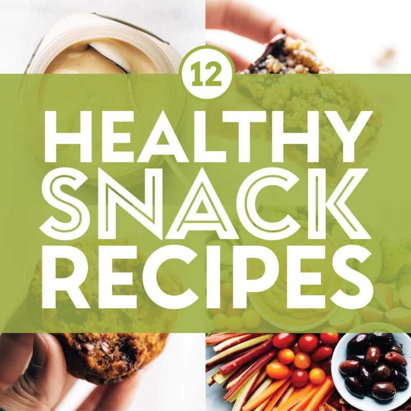 Healthy snack recipes in a collage.
