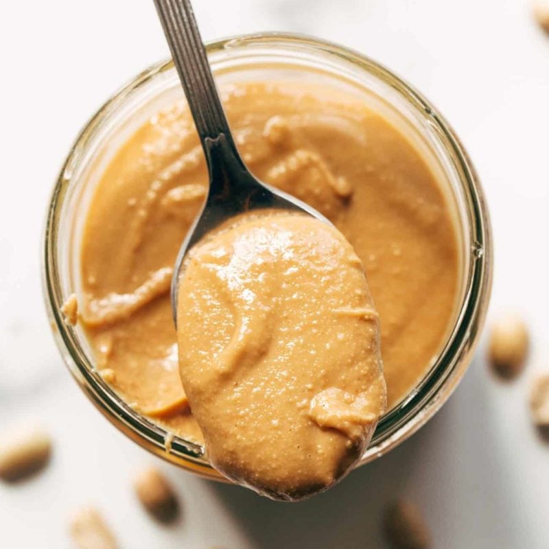 Scoop of homemade peanut butter