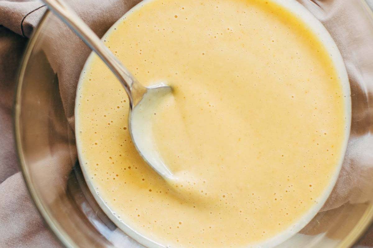 Honey mustard sauce in a bowl.