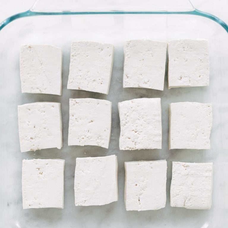 Tofu in pan. 