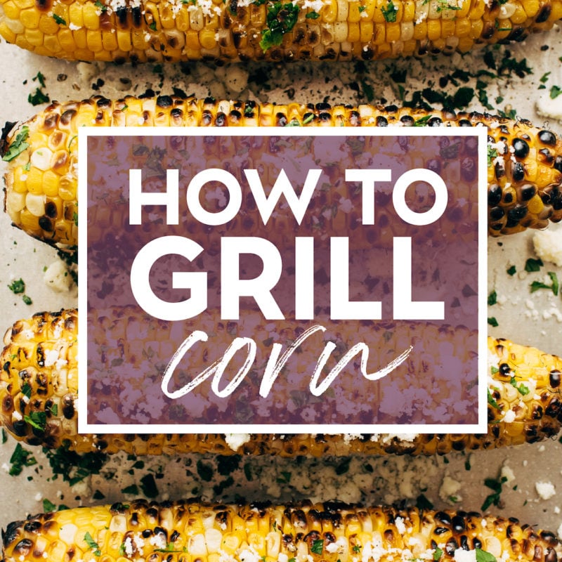 Four ears of grilled corn with text overlay that says "How to grill corn".