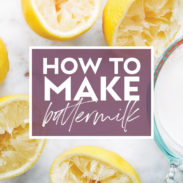 Lemons and milk on a table with "How to make buttermilk"