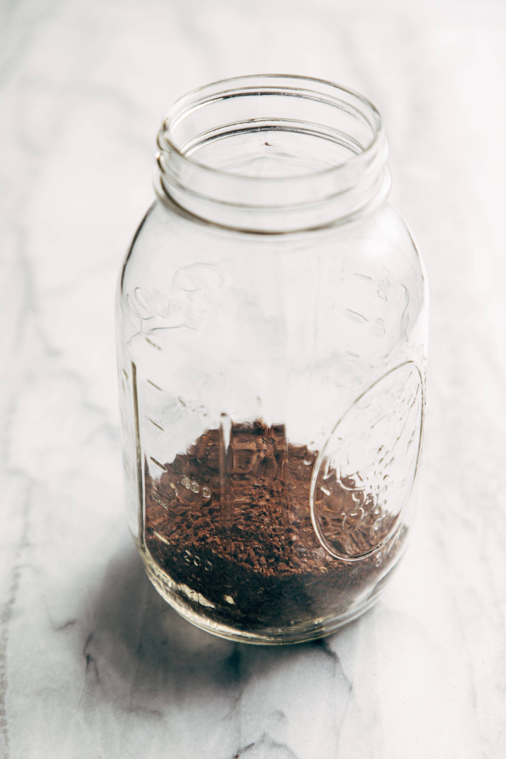 Coffee grounds in a jar for cold brew coffee