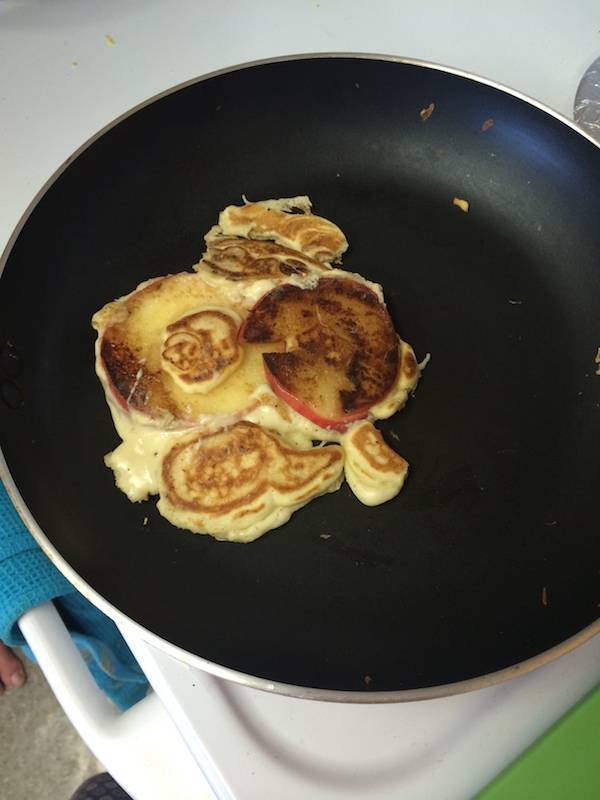 Pancake in a skillet.