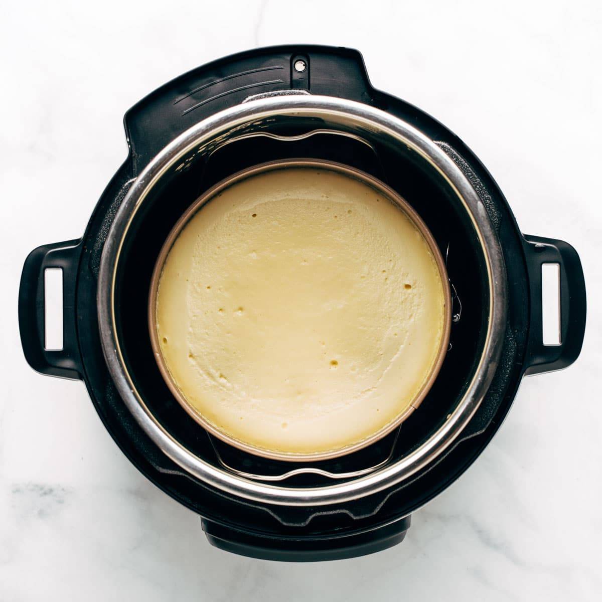 Cooked cheesecake in the Instant Pot.