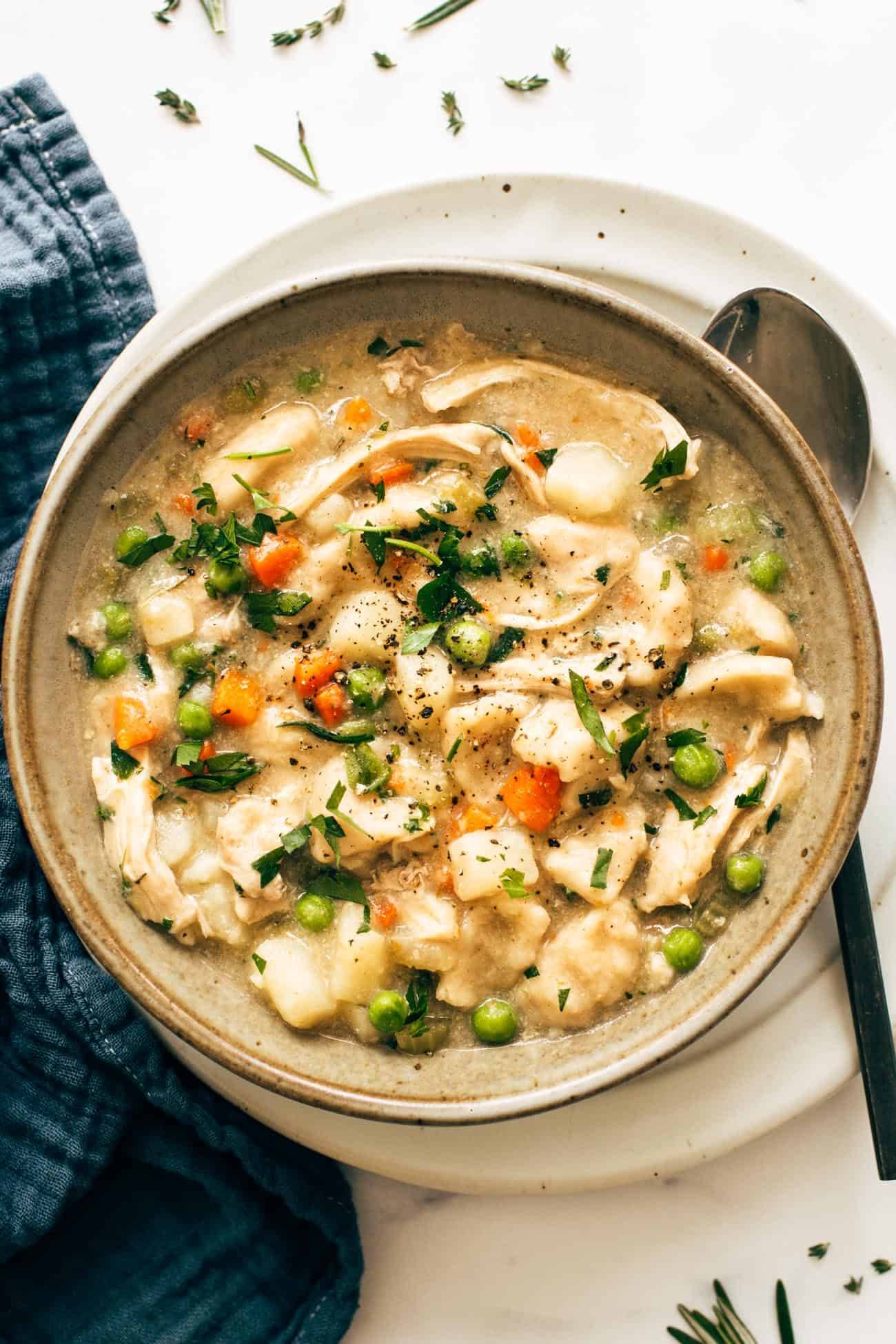 Instant Pot Chicken and Dumplings in a bowl.