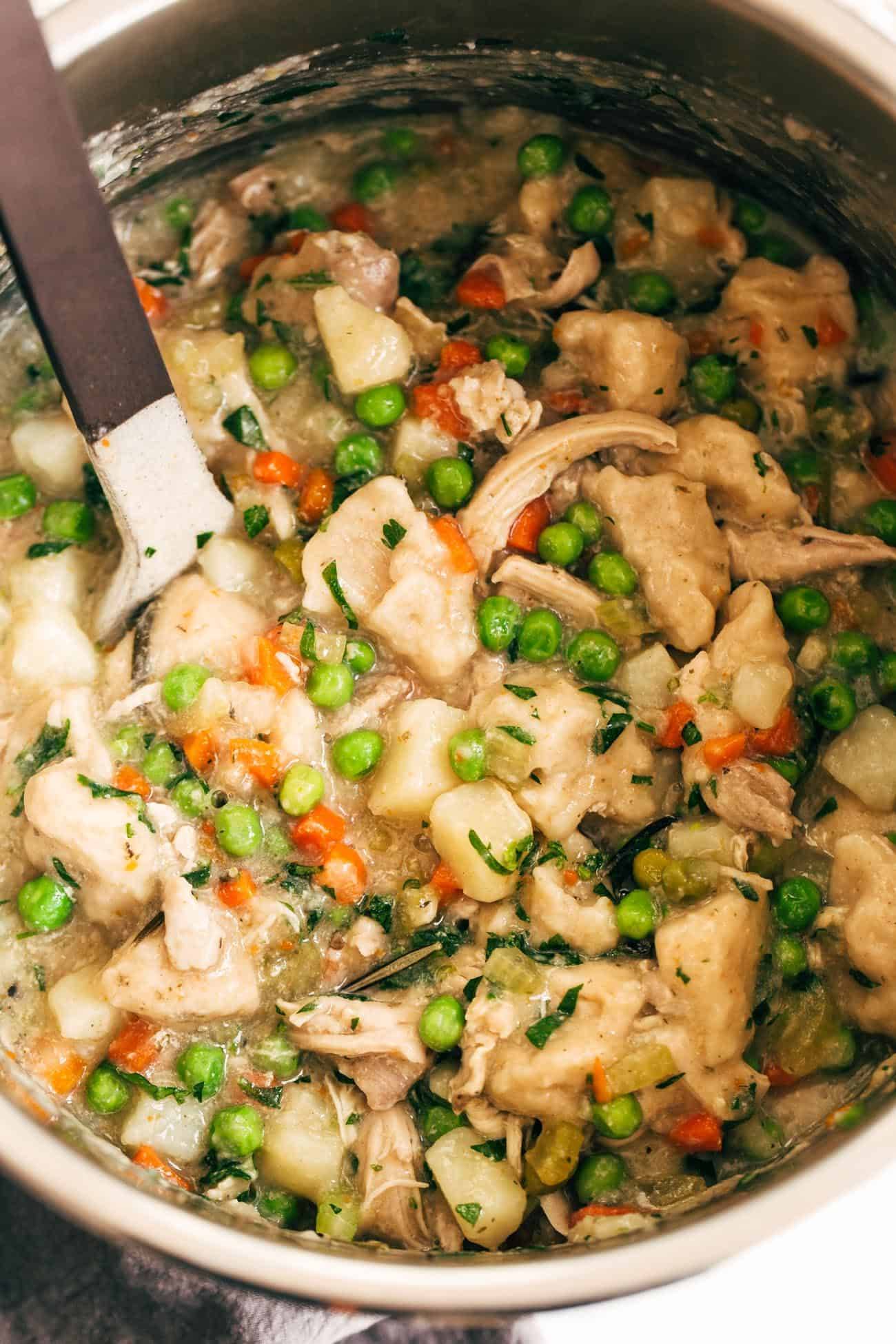 Close-up of Instant Pot Chicken and Dumplings in the Instant Pot