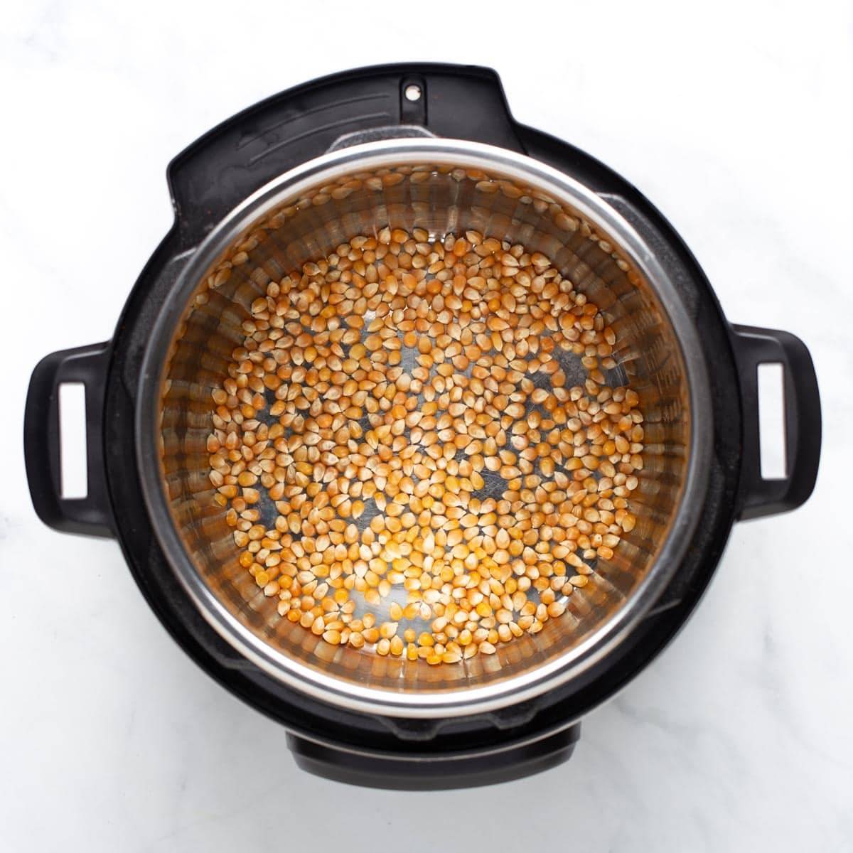 Raw popcorn kernels in the Instant Pot.