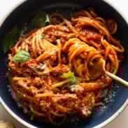 Spaghetti in a bowl.