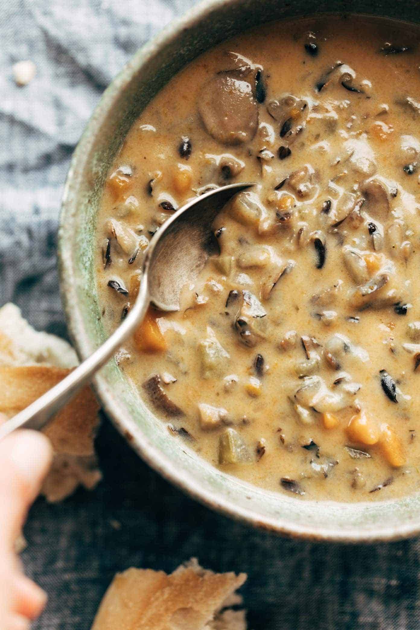 Instant Pot Wild rice soup in a bowl.