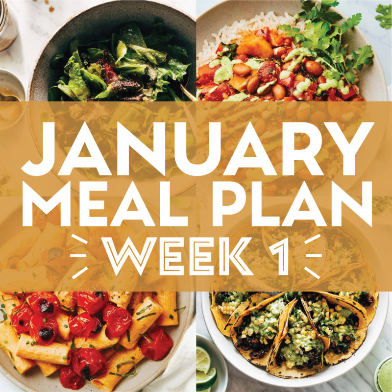January Meal Plan collage with four images part of the meal plan for week 1
