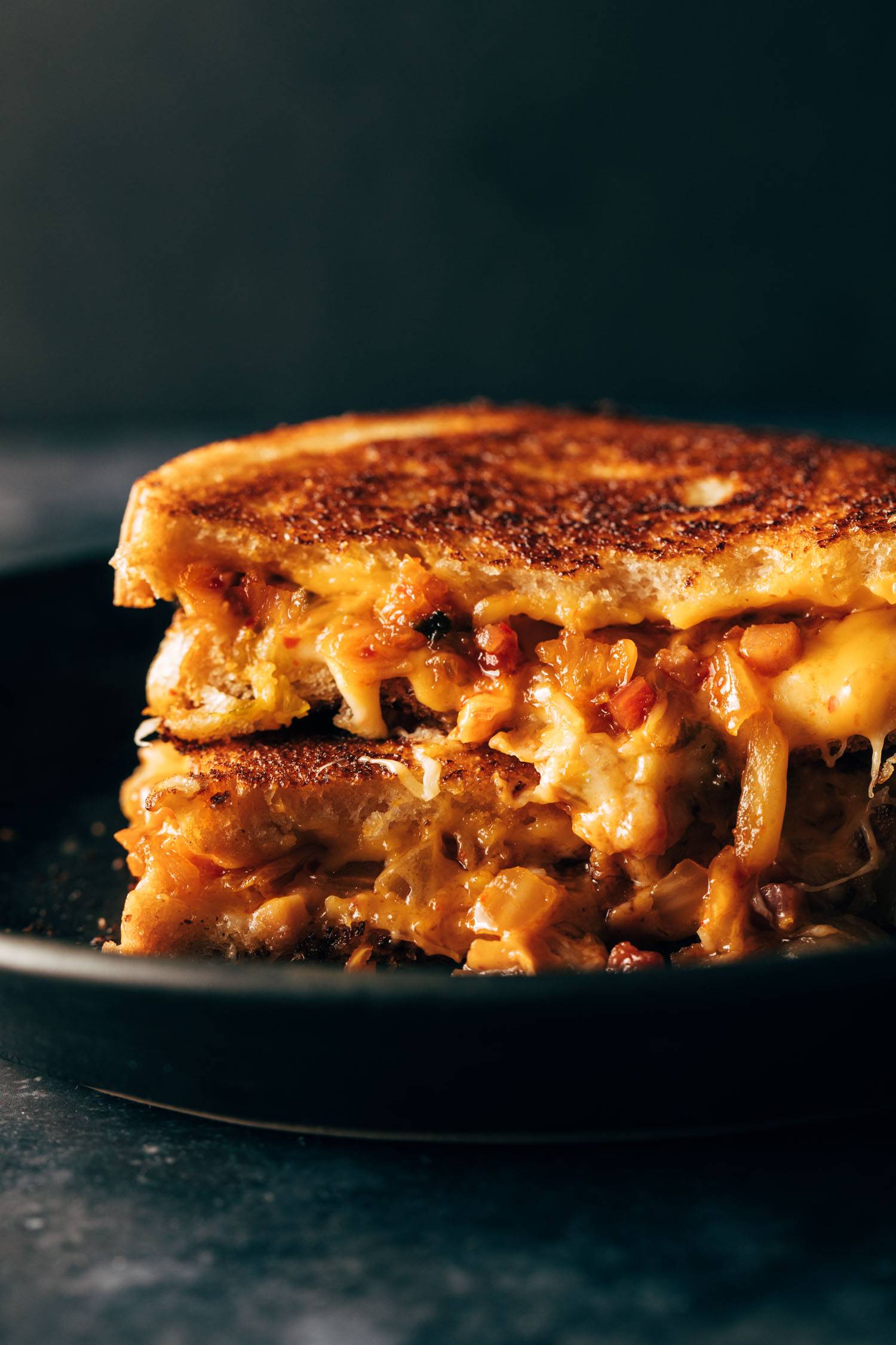 Kimchi grilled cheese on a plate