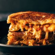 Kimchi grilled cheese on a plate