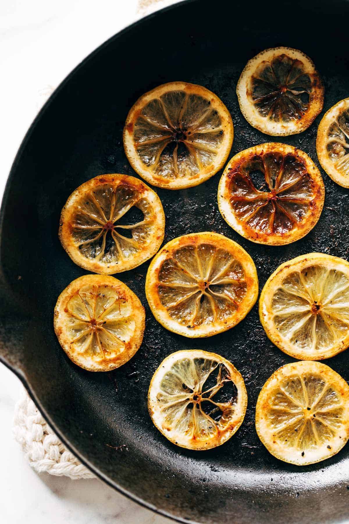 Sauteed lemons in a pan