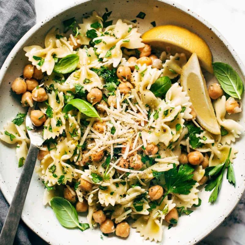 Lemon Herb Pasta Salad with Marinated Chickpeas Recipe - Pinch of Yum