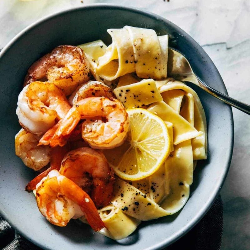 A picture of Date Night Lemon Pappardelle with Shrimp