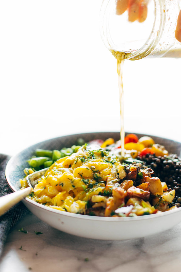 Sunshine Lentil Bowls with Garlic Olive Oil Dressing Recipe Pinch of Yum