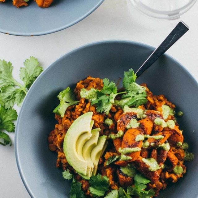 Lentil Curry Bowls with Cilantro Cashew Sauce Recipe - Pinch of Yum