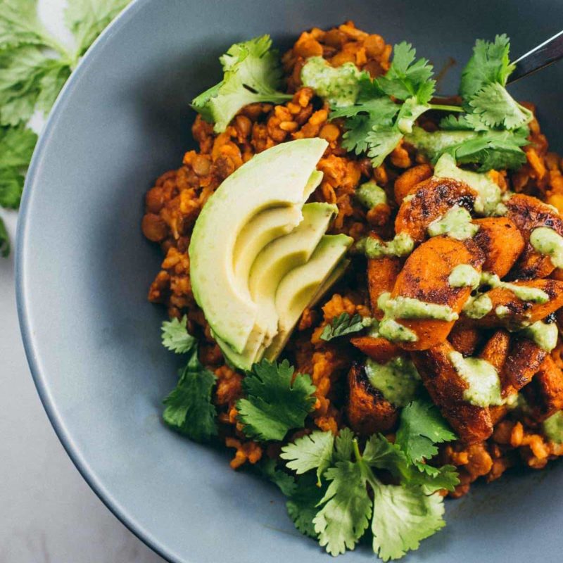 Lentil Curry Bowls with Cilantro Cashew Sauce Recipe - Pinch of Yum