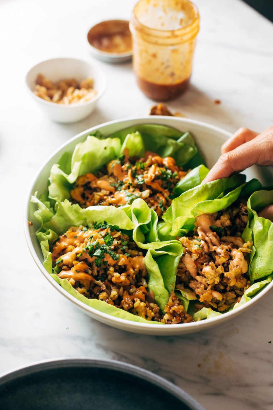 Tofu and Brown Rice Lettuce Wraps with Peanut Sauce Recipe - Pinch of Yum
