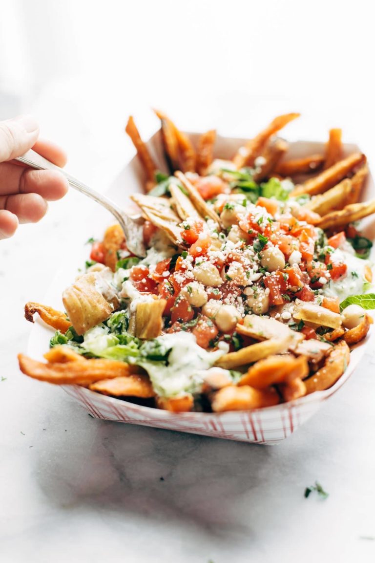 Loaded Mediterranean Street Cart Fries Recipe - Pinch Of Yum