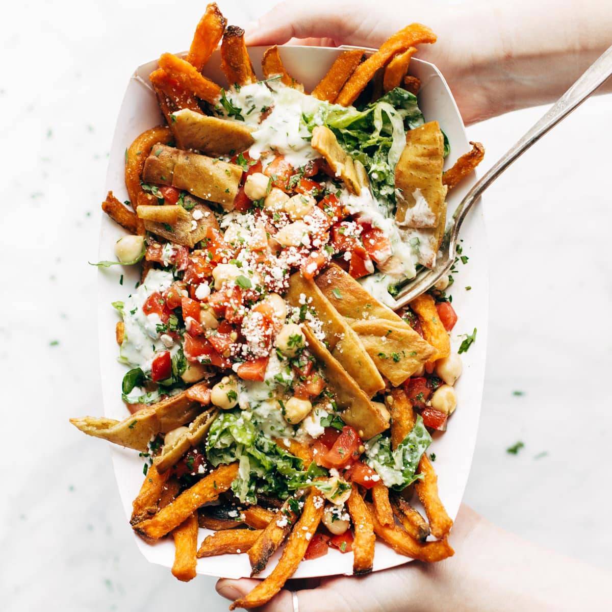 Mediterranean Street Cart fries in tray.