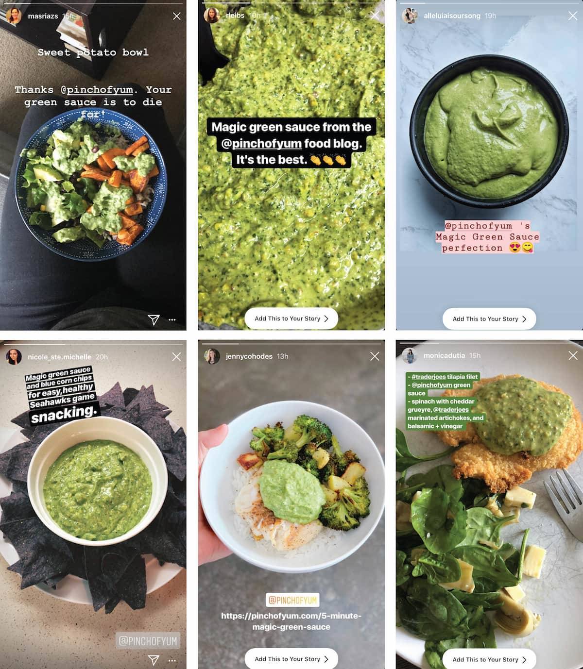 Instagram images of Magic Green Sauce.