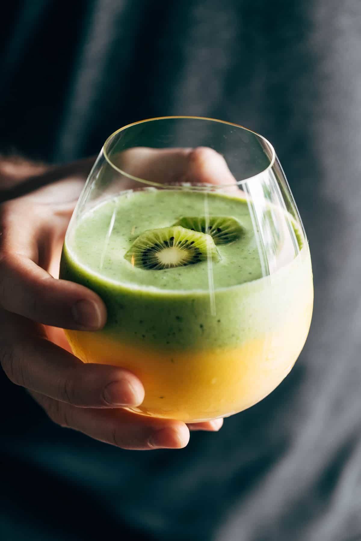 Mango kiwi cooler in a glass.