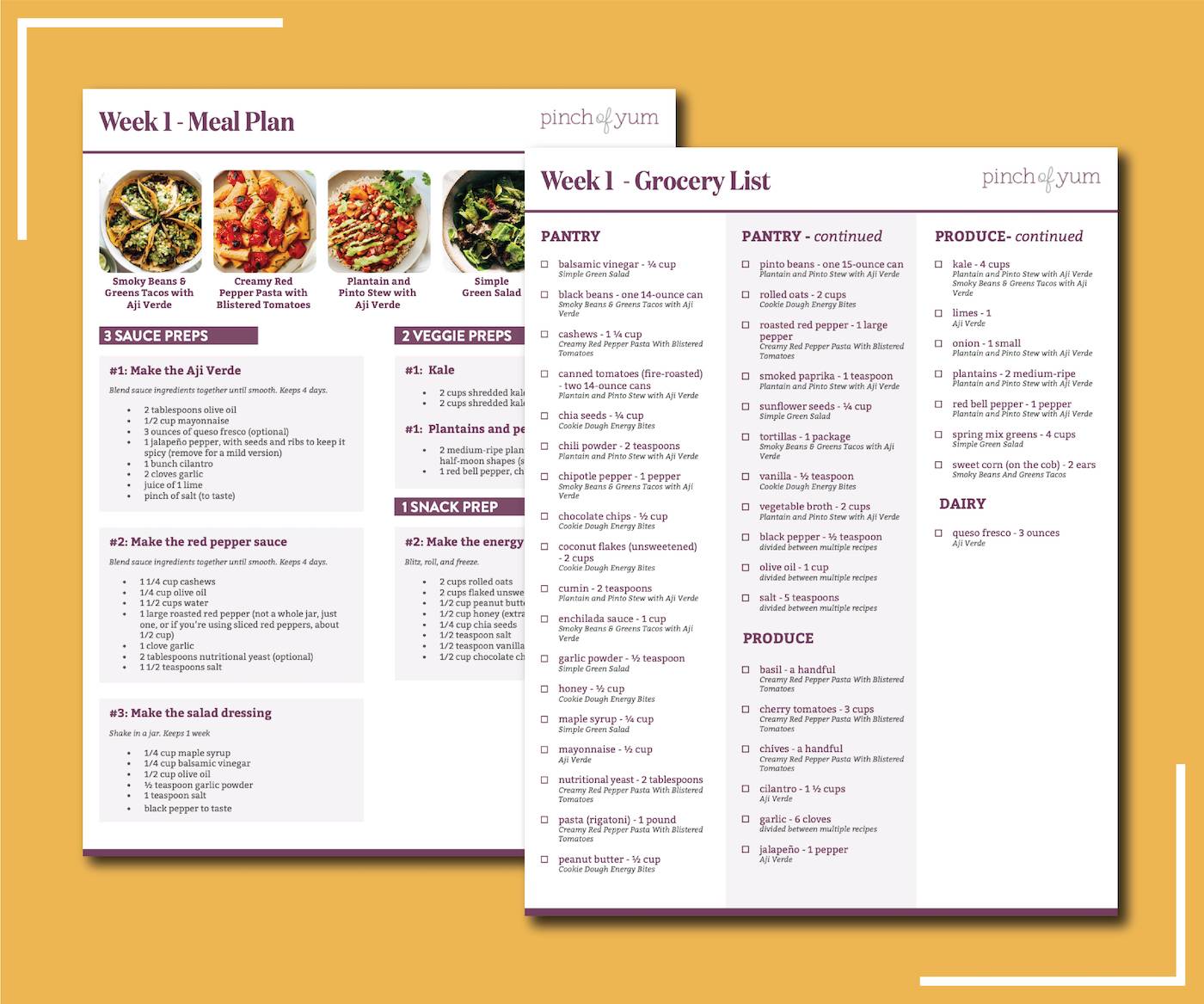 Meal plan guide and grocery list