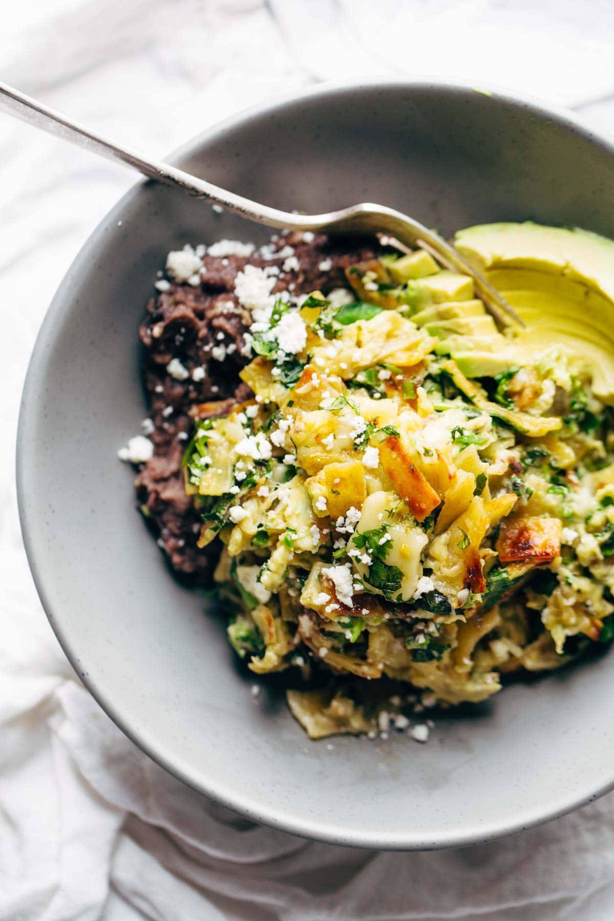 Migas in a bowl with a fork.