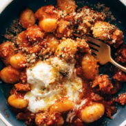 Gnocchi with red sauce in a bowl